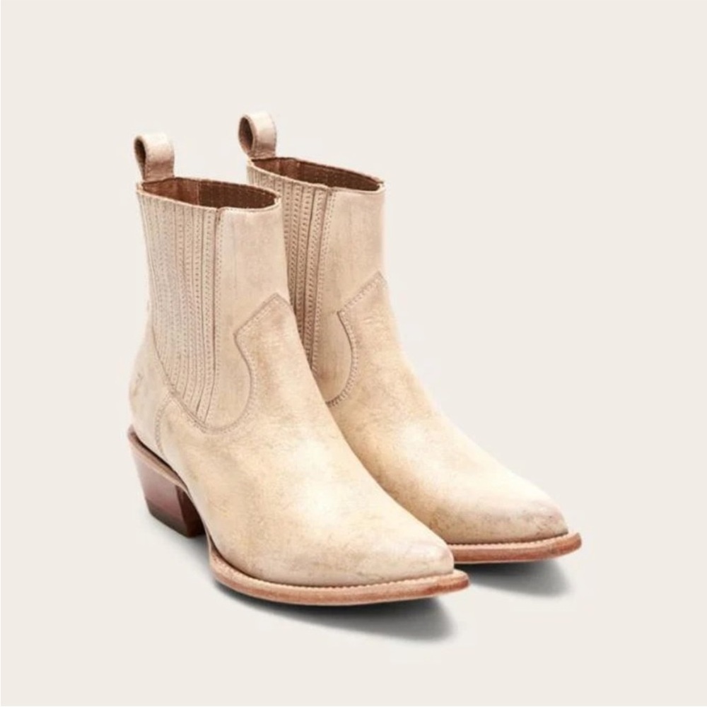 Frye Sacha Antique White Western Chelsea Boots Size 9.5 Italian Leather
